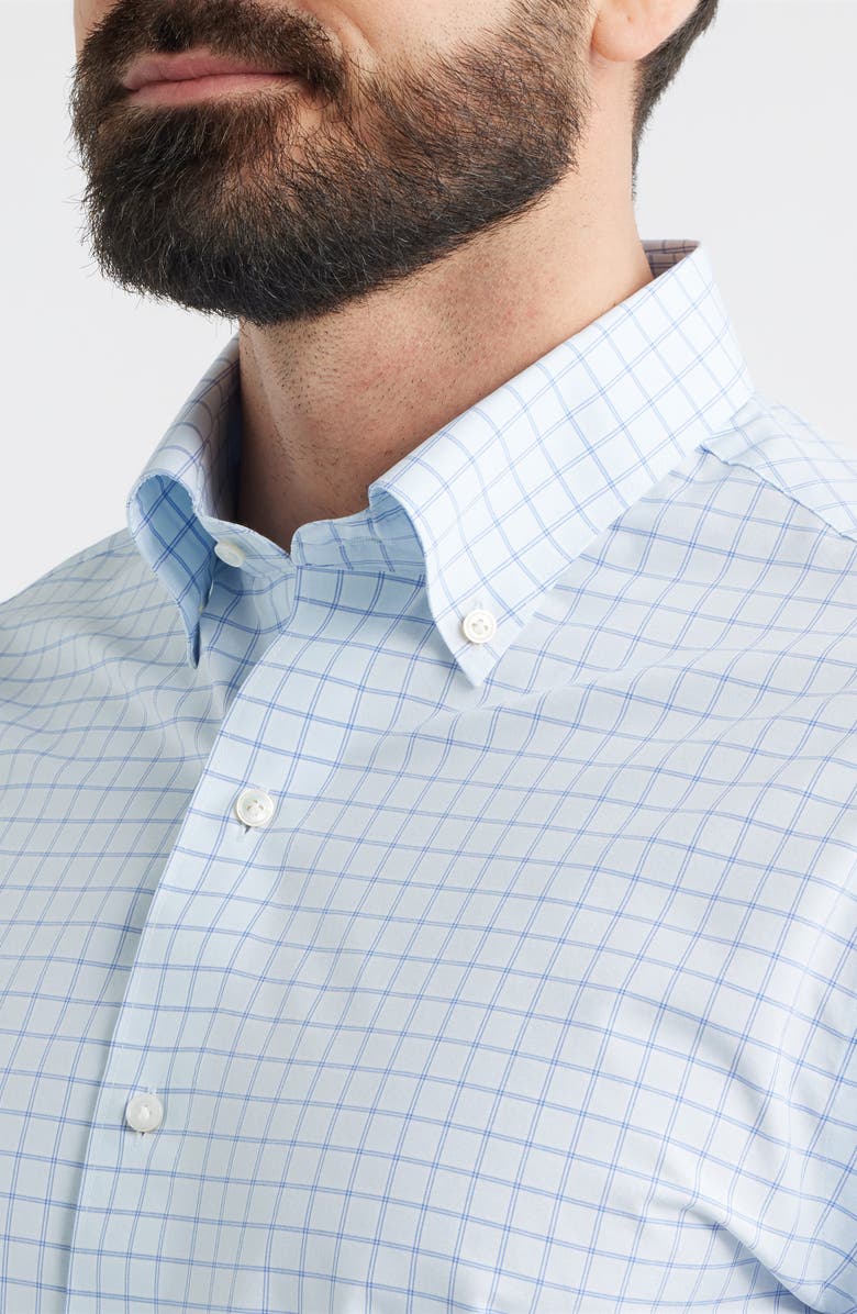 Peter Millar Rampart Tailored Fit Windowpane Check Performance Poplin Button-Down Shirt, Alternate, color, Blue Brisk