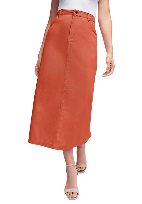 Classic Cotton Denim Midi Skirt (Plus)