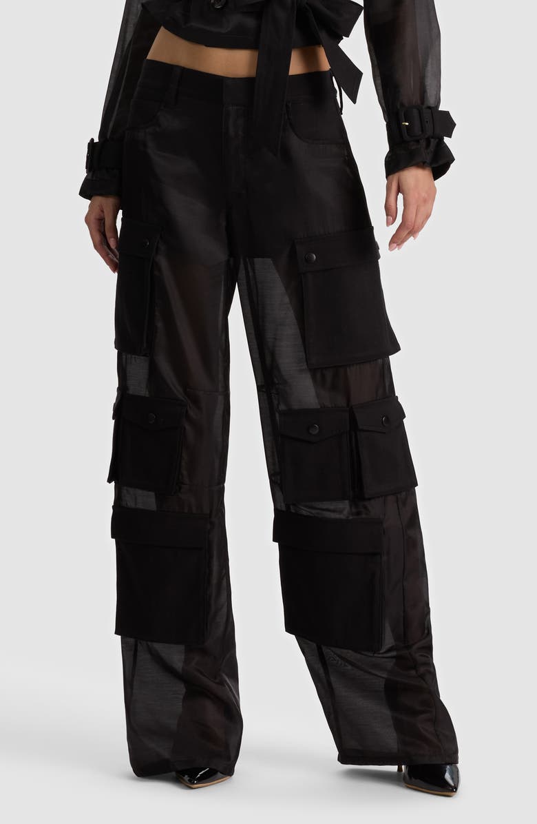 Alice + Olivia Olympia Mr. Baggy Sheer Cargo Pants, Alternate, color, Black