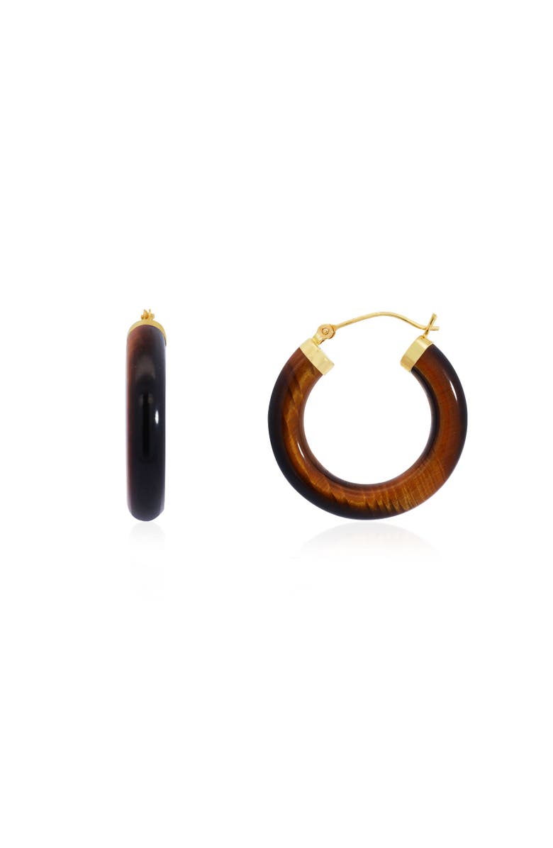 The Lovery Fine Jewelry Tigers Eye Hoop Earrings, Main, color, Tigers Eye