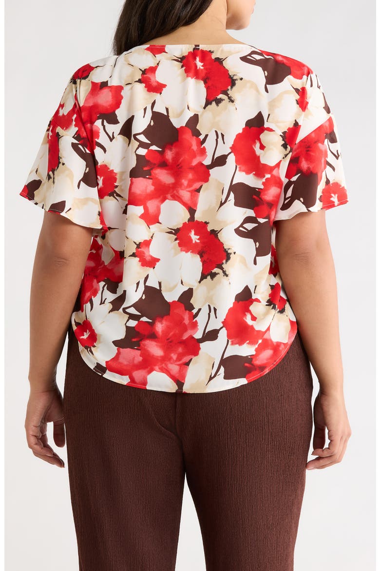 Floral Print Flutter Sleeve Top, Alternate, color, WHITE DOVE MULTI