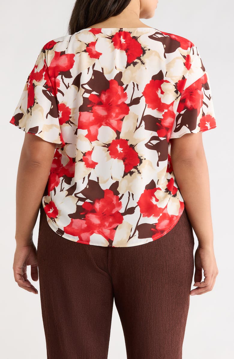 Anne Klein Floral Print Flutter Sleeve Top, Alternate, color, White Dove Multi