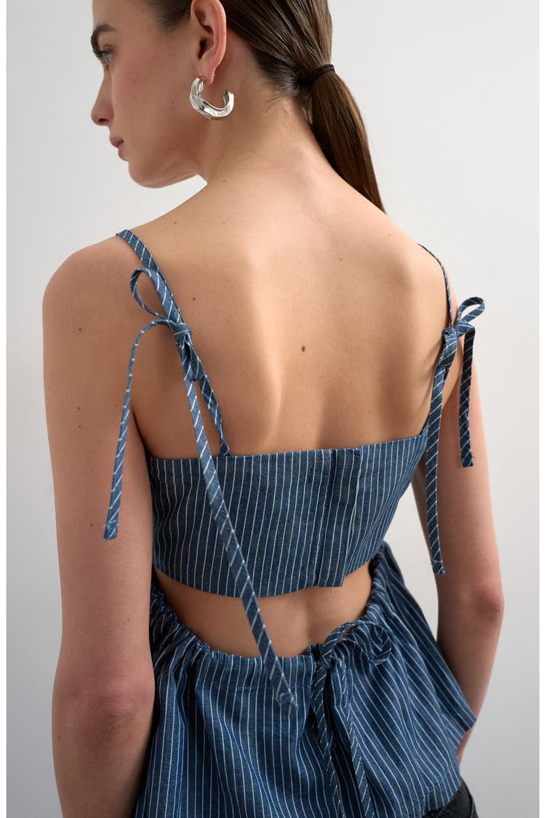 Pinstripe Denim Strappy Cami, Alternate, color, MEDIUM BLUE