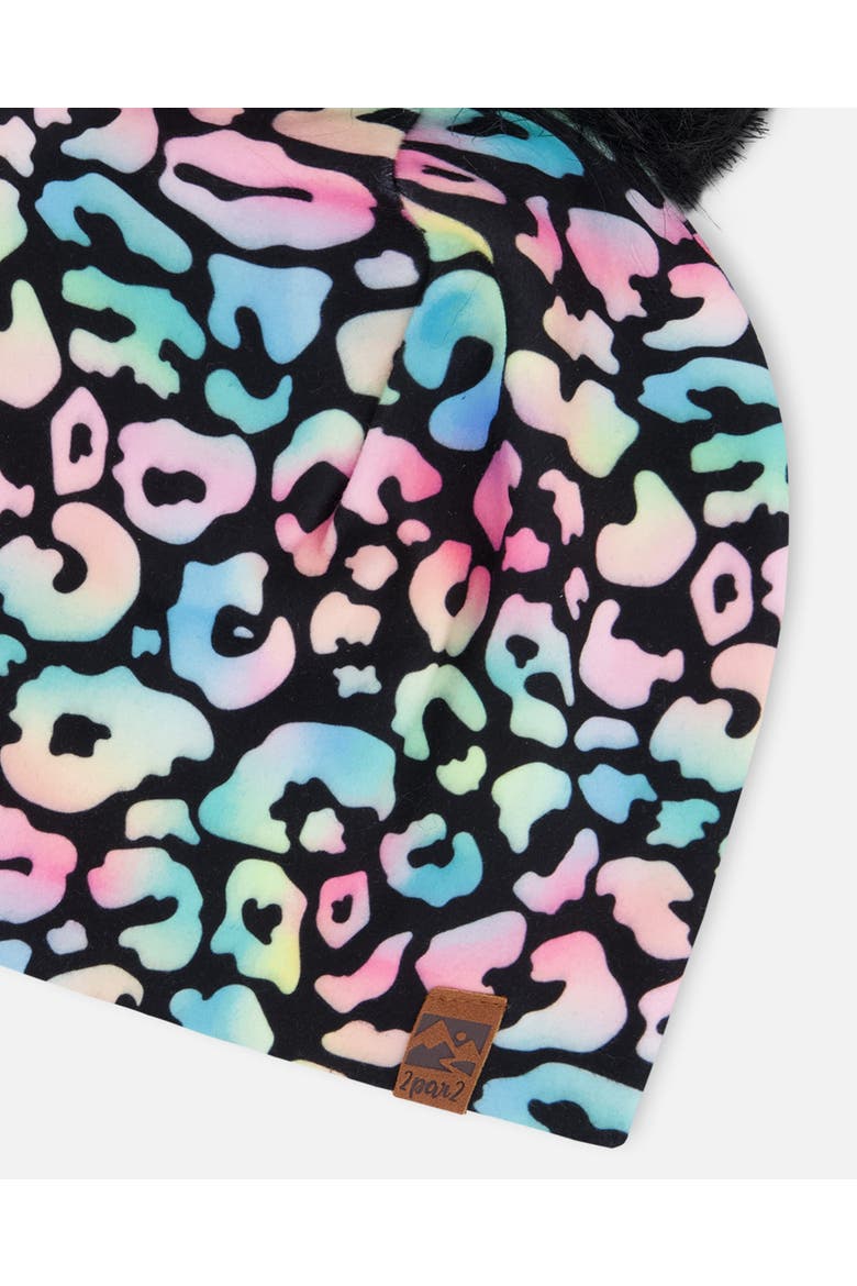 Stretch Jersey Hat Animal with Pompom, Alternate, color, Black Animal Print