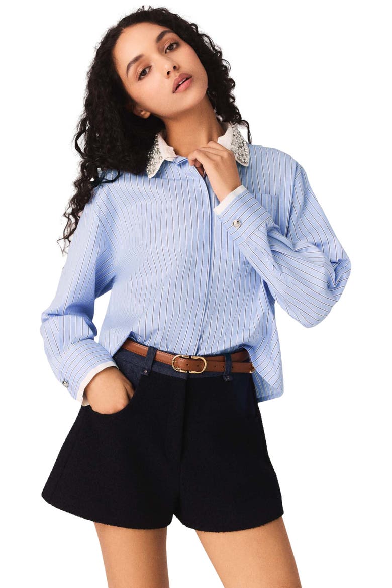 Shirt with removable jewel collar, Main, color, Blue sky