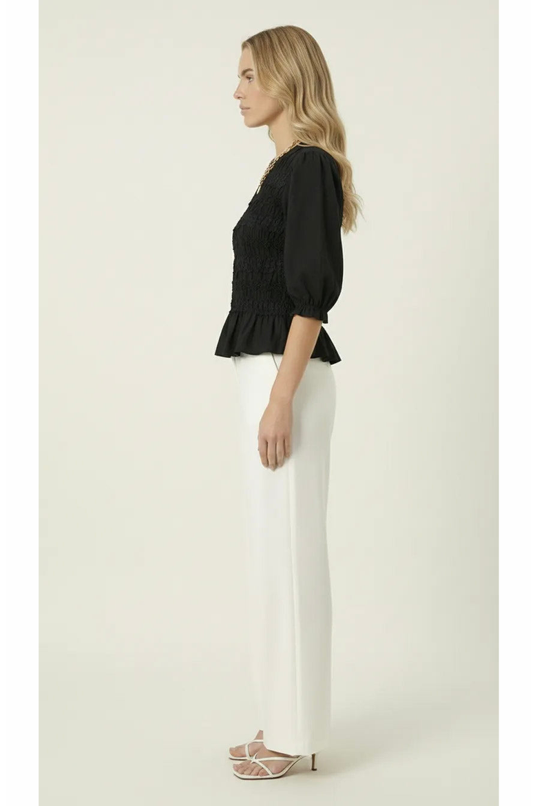 Smocked Peplum Puff Sleeve Blouse, Alternate, color, Black