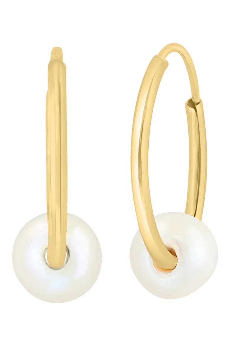 14K Gold 5mm Freshwater Pearl Hoop Earrings, Main, color, YELLOW GOLD