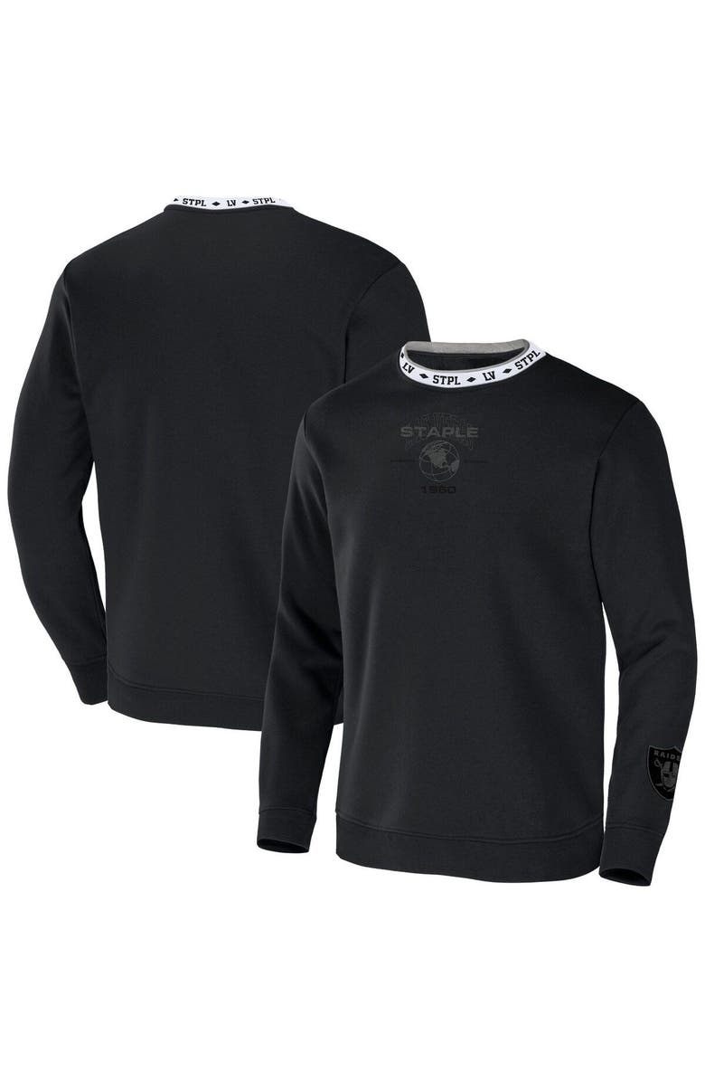 STAPLE Men's NFL x Staple Black Las Vegas Raiders Globe Crewneck Pullover, Main, color, 