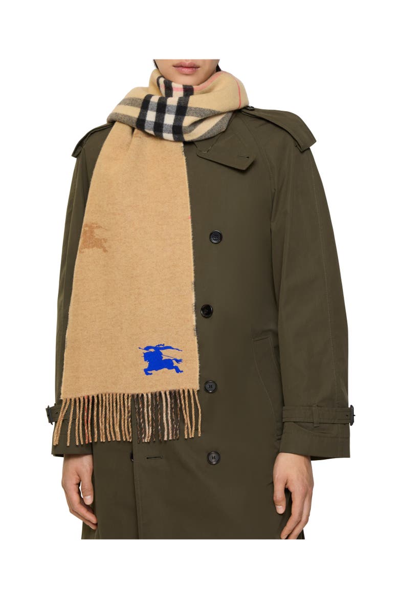 Reversible Knight Check Cashmere Scarf, Alternate, color, Sand beige