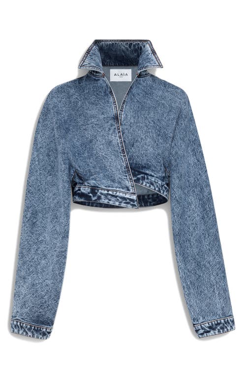Shop Alaïa Spiral Crop Denim Jacket In Bleu Neige
