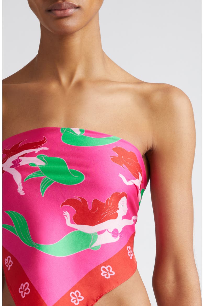 x Disney 'The Little Mermaid' Ariel Print Silk Square Scarf (Nordstrom Exclusive), Alternate, color, PINK/ RED
