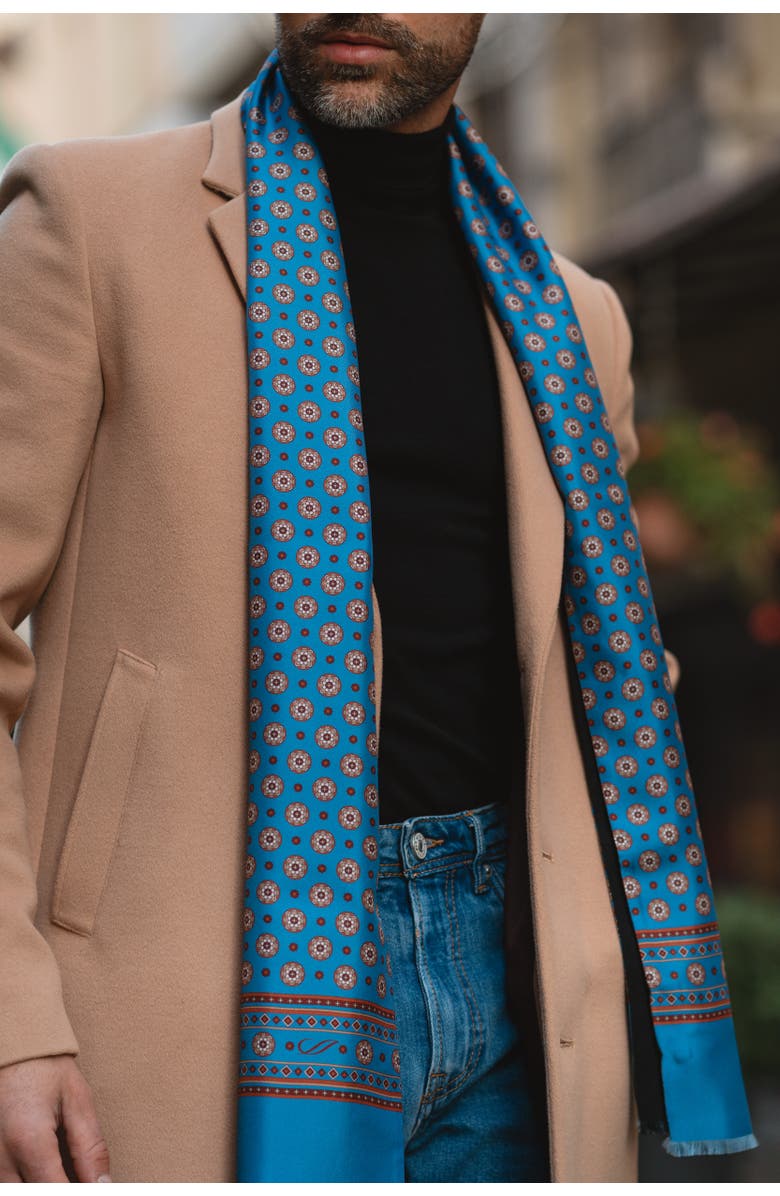 Elizabetta Palatino - Wool Backed Silk Scarf for Men, Alternate, color, Azure