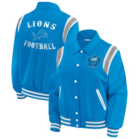 Women's WEAR by Erin Andrews Blue Detroit Lions Varsity Lightweight Full-Snap Jacket