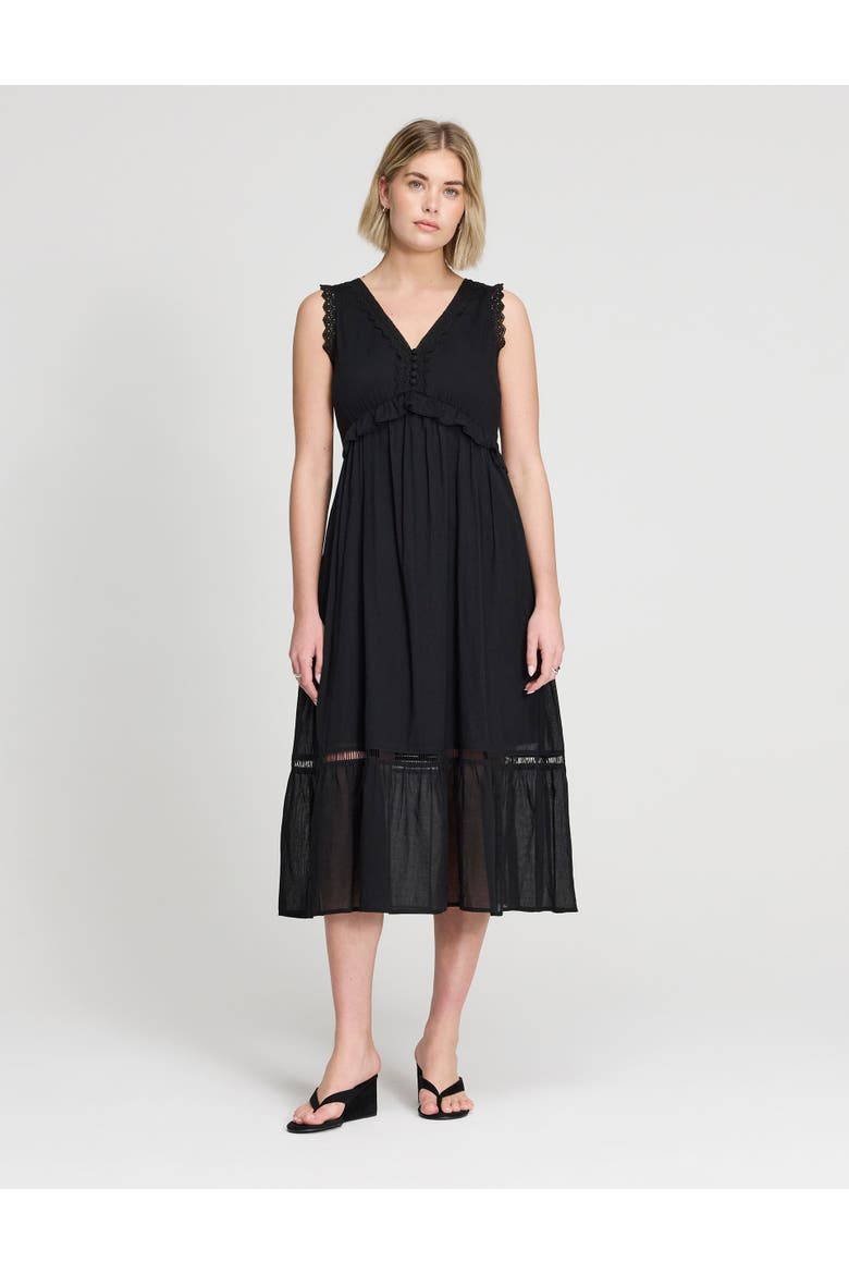 Myriam Sleeveless Cotton Midi Dress, Main, color, Black