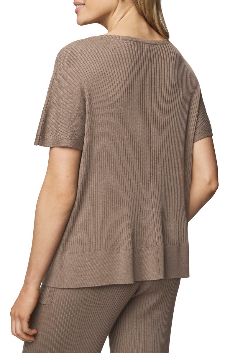 Splendid Georgie V-Neck Short Sleeve Rib Sweater, Alternate, color, Cedar Brown