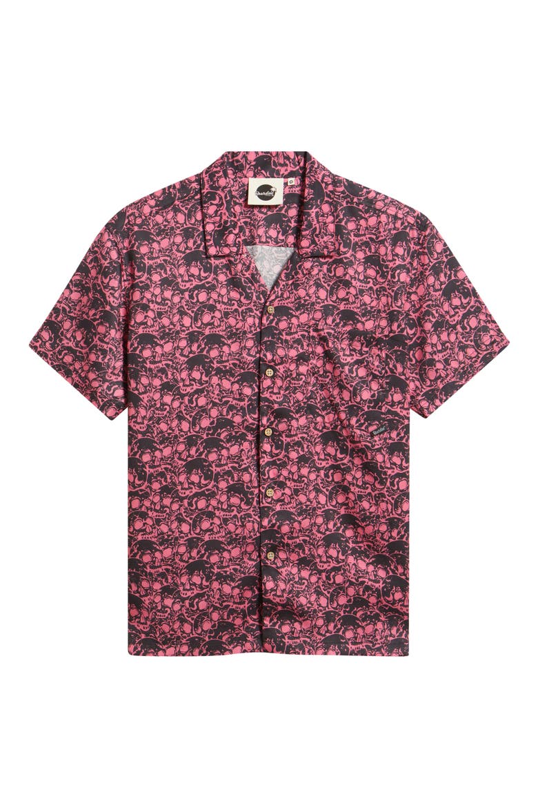 Skull Print Camp Shirt, Alternate, color, BLACK/ RED