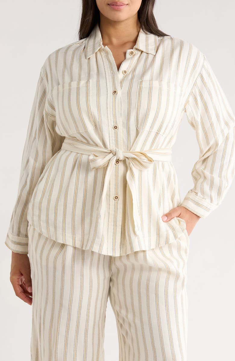 Liverpool Los Angeles Stripe Belted Shacket, Main, color, Cream/ Tan Rg Stripe