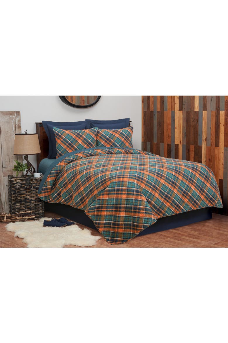 Troy Plaid Cotton Quilt Set - Reversible and Machine Washable, Alternate, color, Blue
