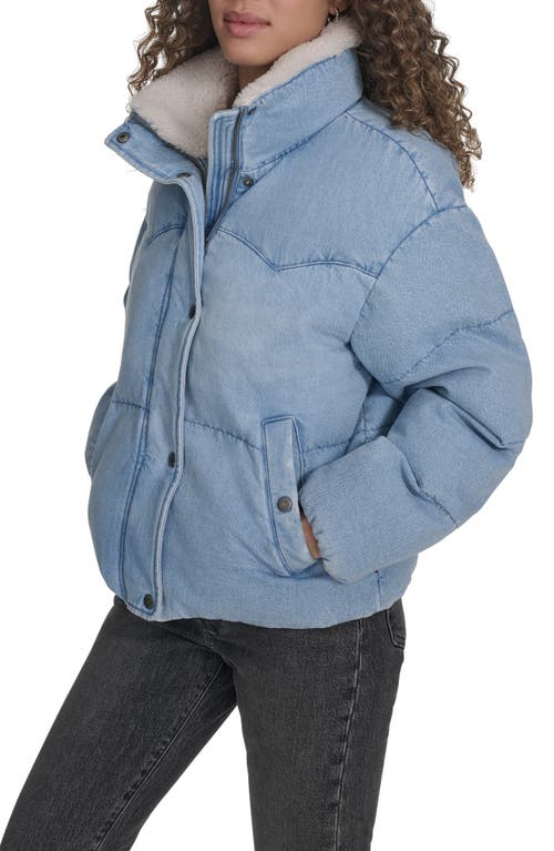 Levi's Western Denim Faux Shearling Collar Puffer Jacket In Blue