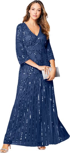 Roaman's Plus Size Beaded V-Neck 3/4 Sleeve Sleeve Maxi Gown - 24 W, Black Roaman's Plus Size Beaded V-Neck 3/4 Sleeve Sleeve Maxi Gown - 24 W, Black