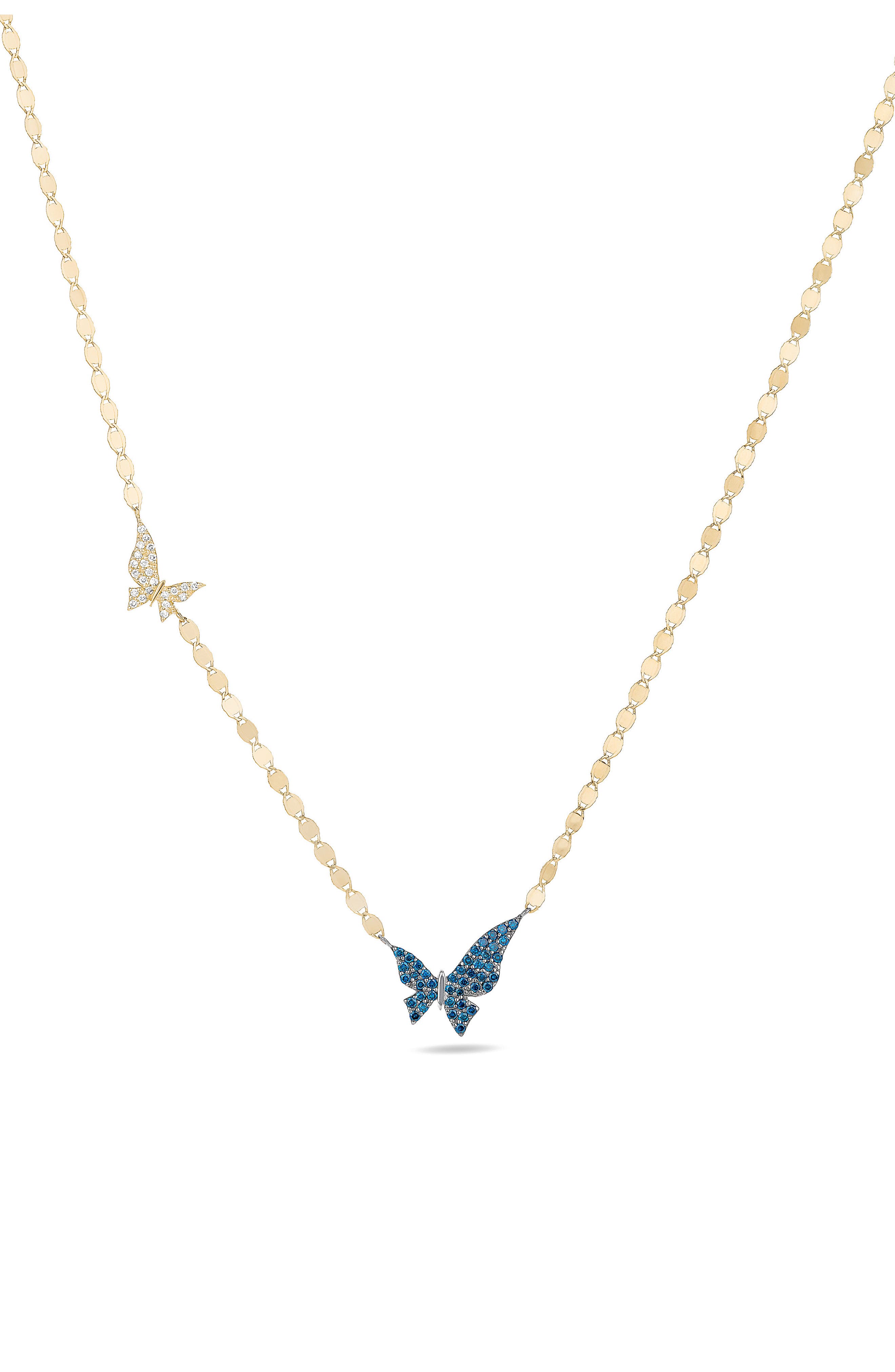 Lana 14k Gold White & Blue Diamond Pendant Necklace