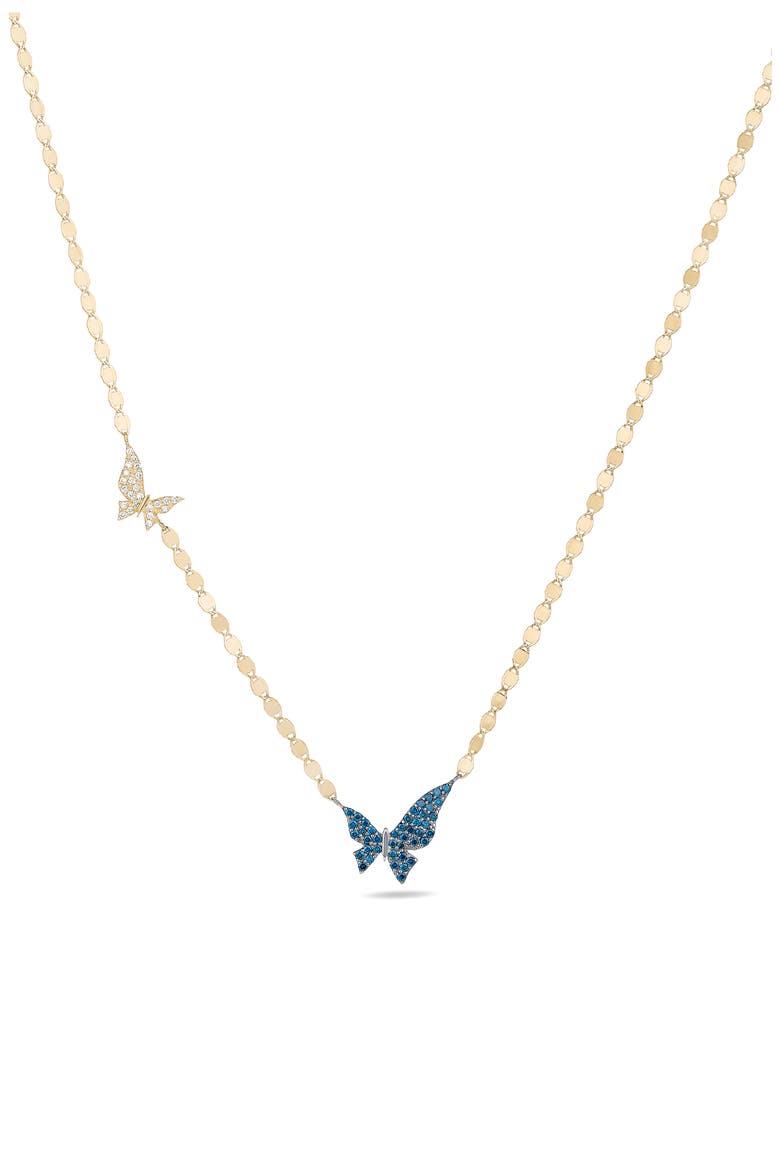 14K Gold White & Blue Diamond Pendant Necklace, Main, color, YELLOW GOLD
