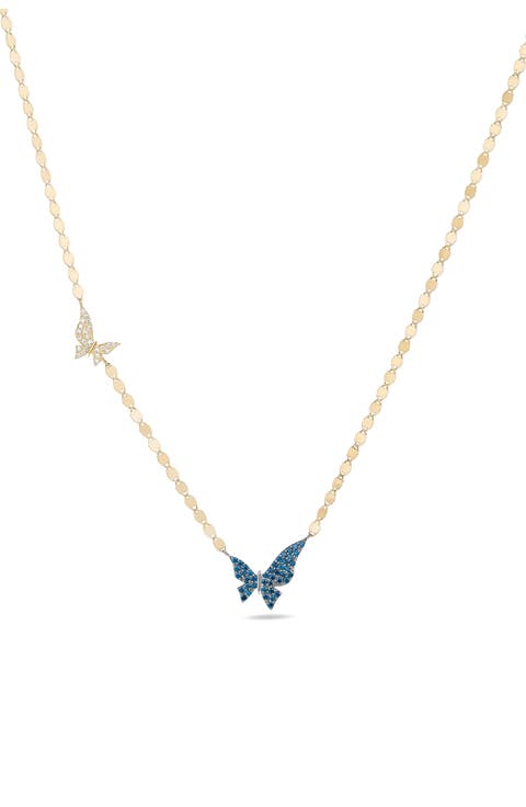 14K Gold White & Blue Diamond Pendant Necklace