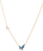 LANA 14K Gold White & Blue Diamond Pendant Necklace