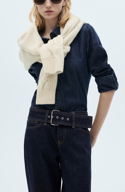 Shop Mango Belted Low Rise Straight Leg Jeans In Open Blue