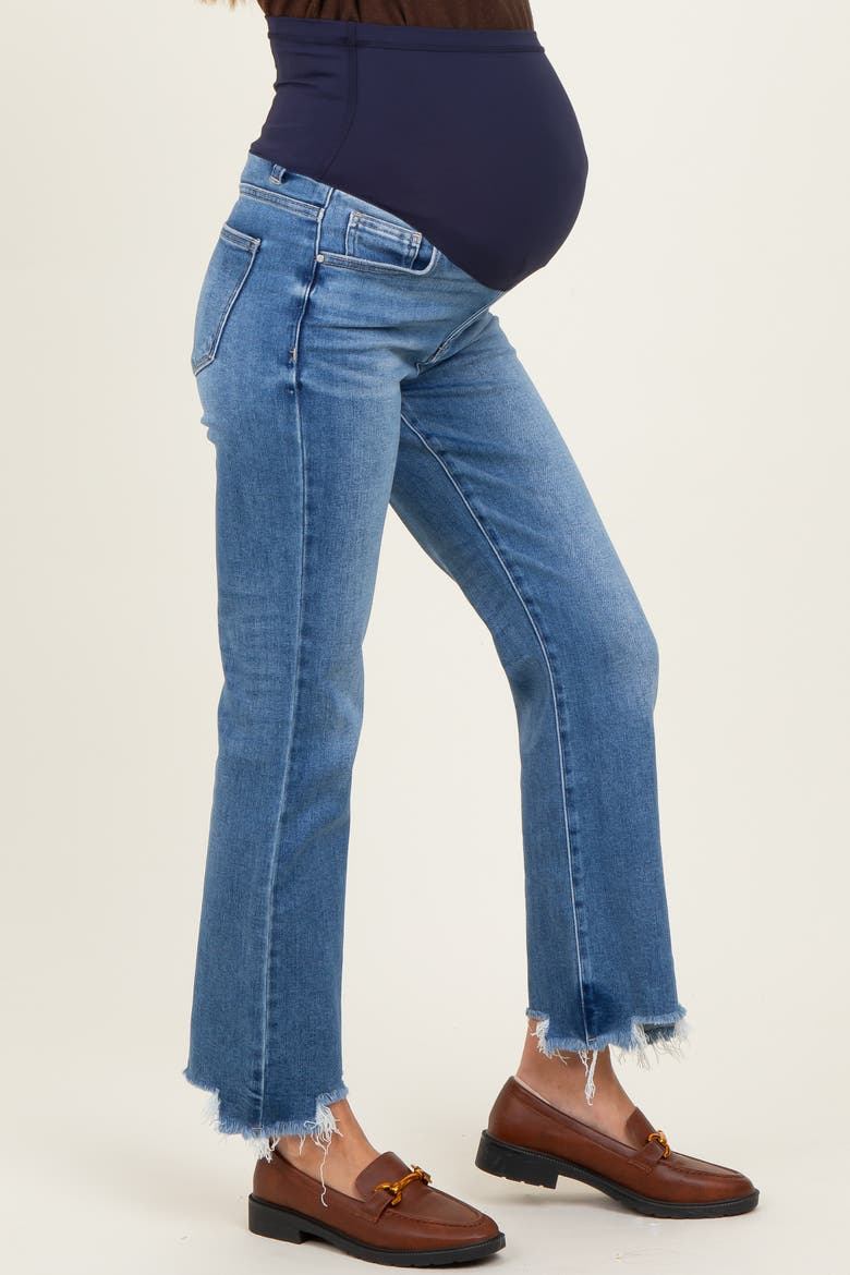 Fray Hem Cropped Flare Maternity Jeans, Alternate, color, Blue