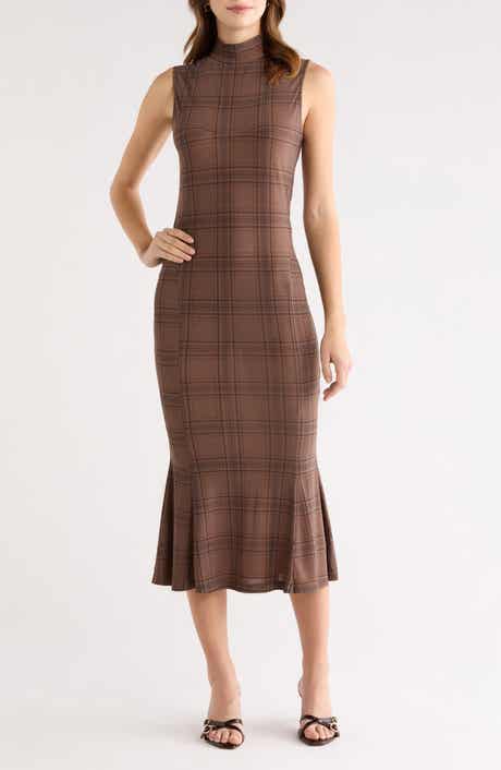 ASTR the Label Leigha Plaid Mock Neck Midi Dress