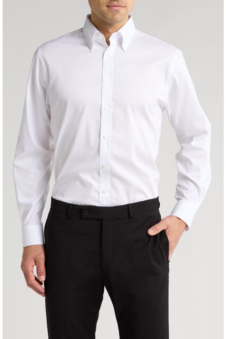 Traditional Fit Non-Iron Cotton Button-Down Dress Shirt, Main, color, WHITE