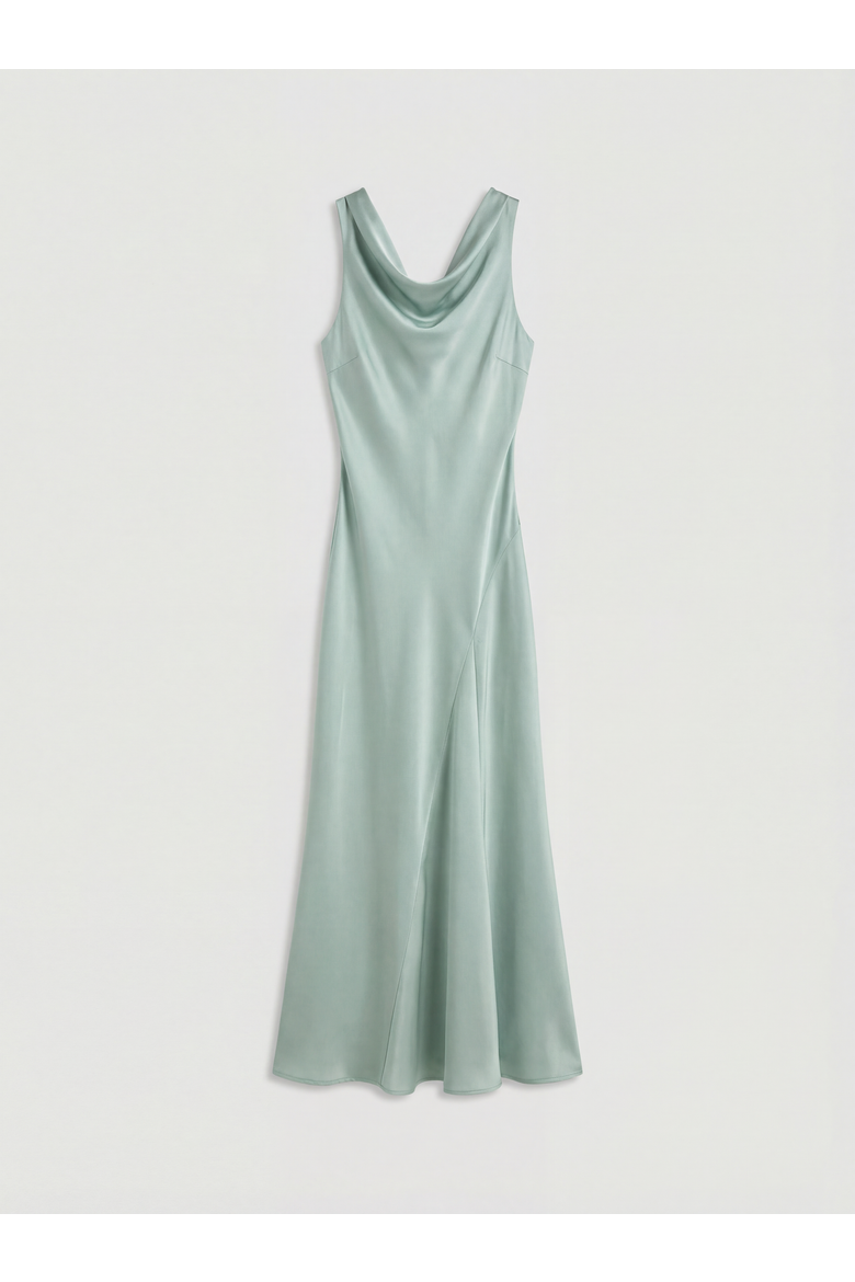 Cowl Halterneck Satin Bridesmaid Dress, Alternate, color, Sage