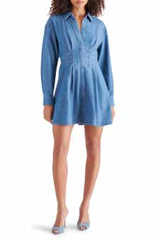 Steve Madden Aria Long Sleeve Cotton Chambray Mini Shirtdress