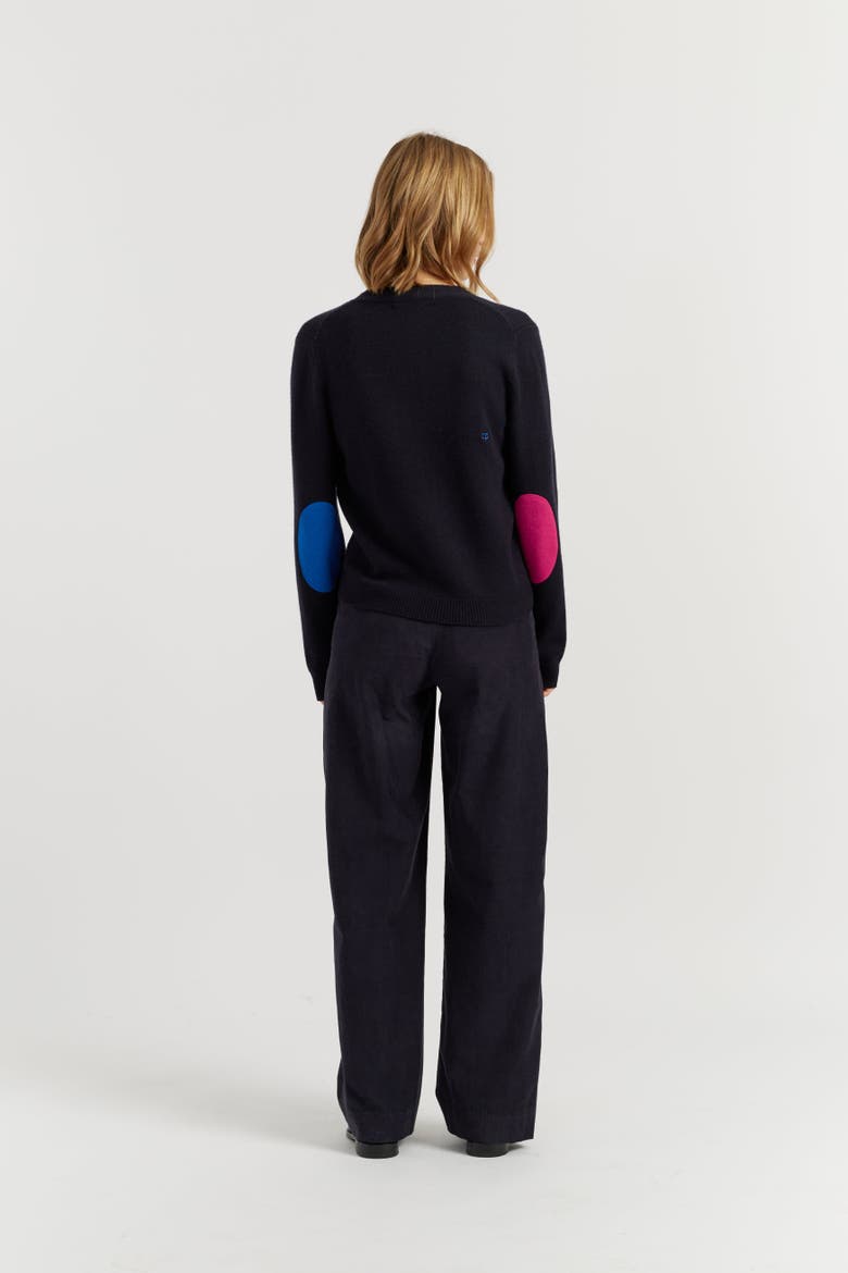Wool-Cashmere Elbow Patch Cardigan, Alternate, color, Navy