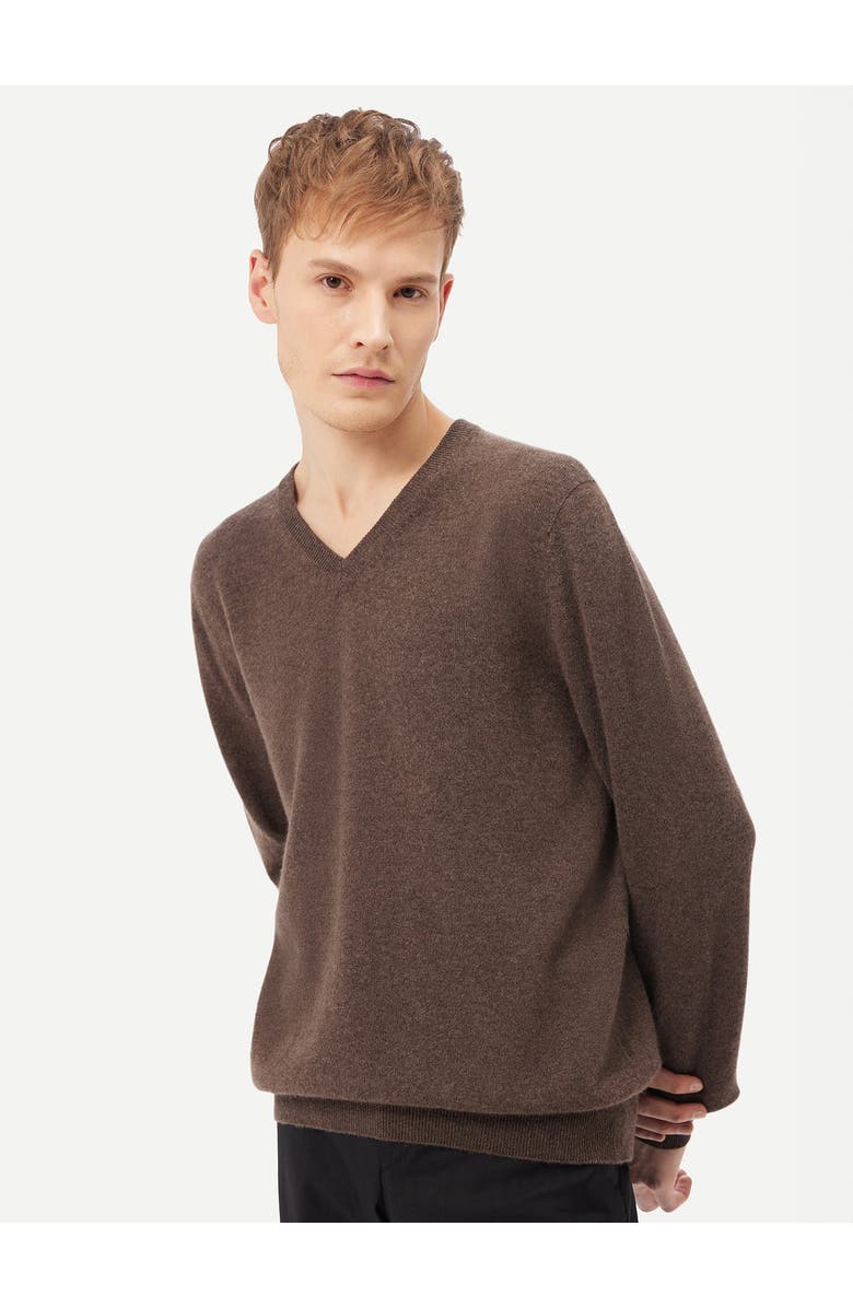 GOBI Mongolian Cashmere Essential V-Neck Cashmere Sweater, Alternate, color, Cocoa