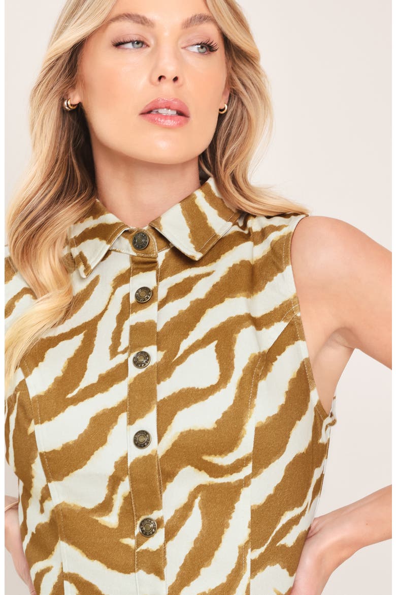 Zebra Stripe Sleeveless Twill Crop Top, Alternate, color, IVORY BROWN