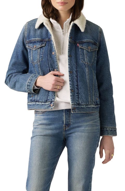 Original Faux Shearling Lined Denim Trucker Jacket