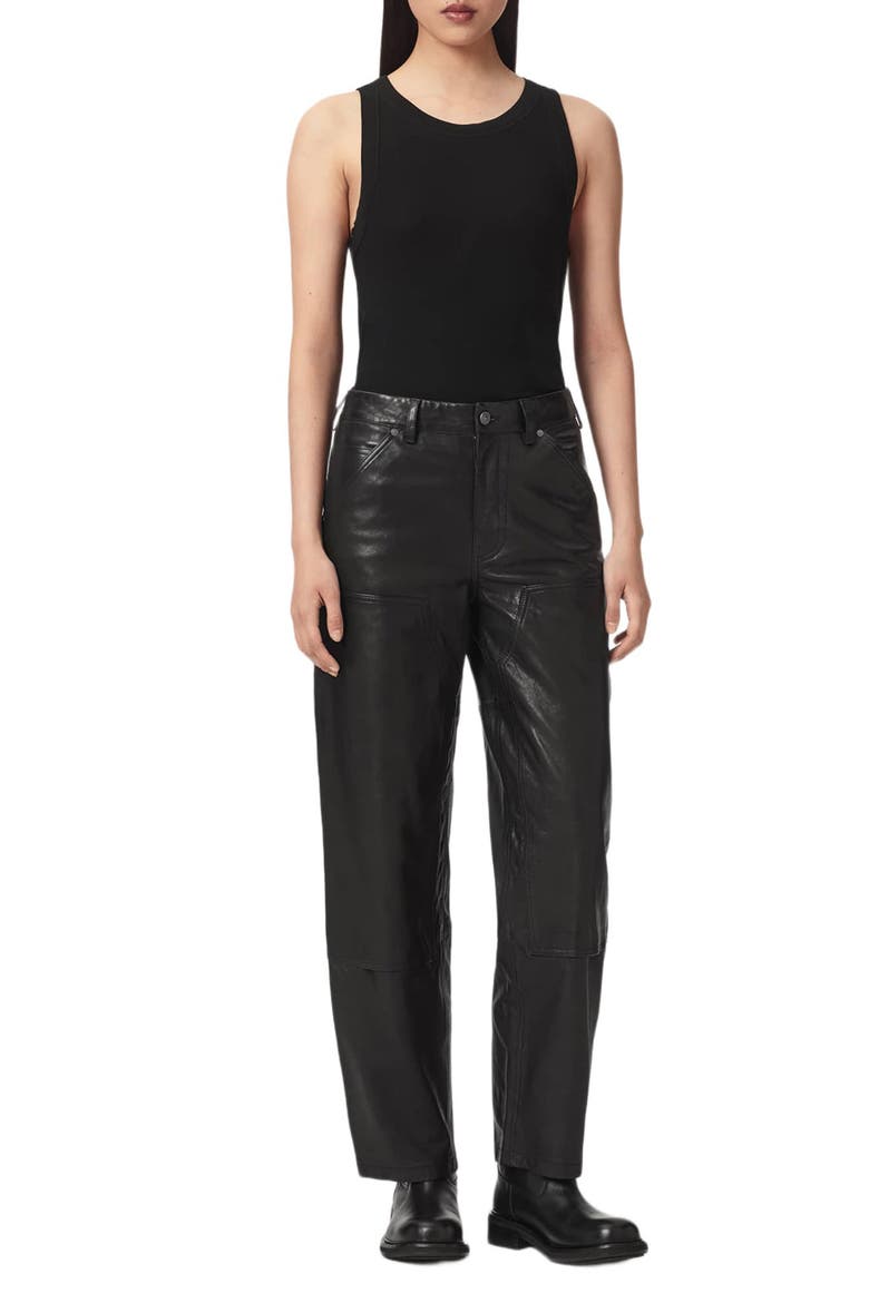 Manta Wide Leg Leather Trousers, Alternate, color, BLACK