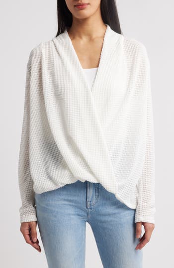 Gibsonlook Open Stitch Surplice Sweater In White