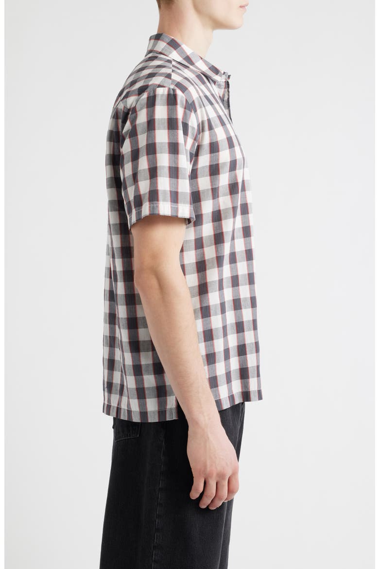 Cru Plaid Short Sleeve Button-Up Shirt, Alternate, color, BLACK/ OFF WHITE/ RED