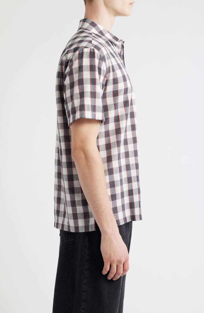 Brixton Cru Plaid Short Sleeve Button-Up Shirt, Alternate, color, Black/ Off White/ Red