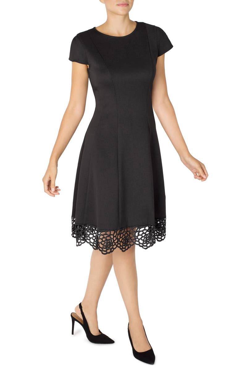 Julia Jordan Donna Ricco Tulip Sleeve Lace Hem Fit & Flare Dress, Alternate, color, 