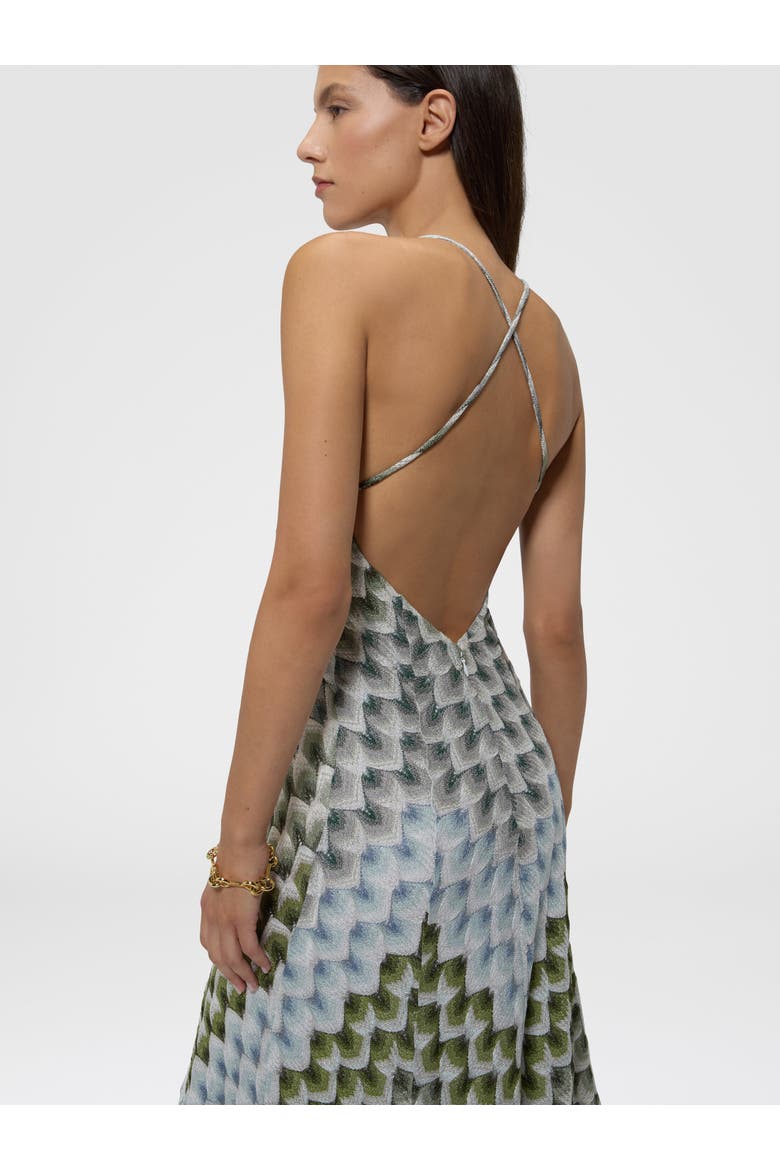 Long Viscose Lamé Dress With Crossed Straps, Alternate, color, Green& Blue