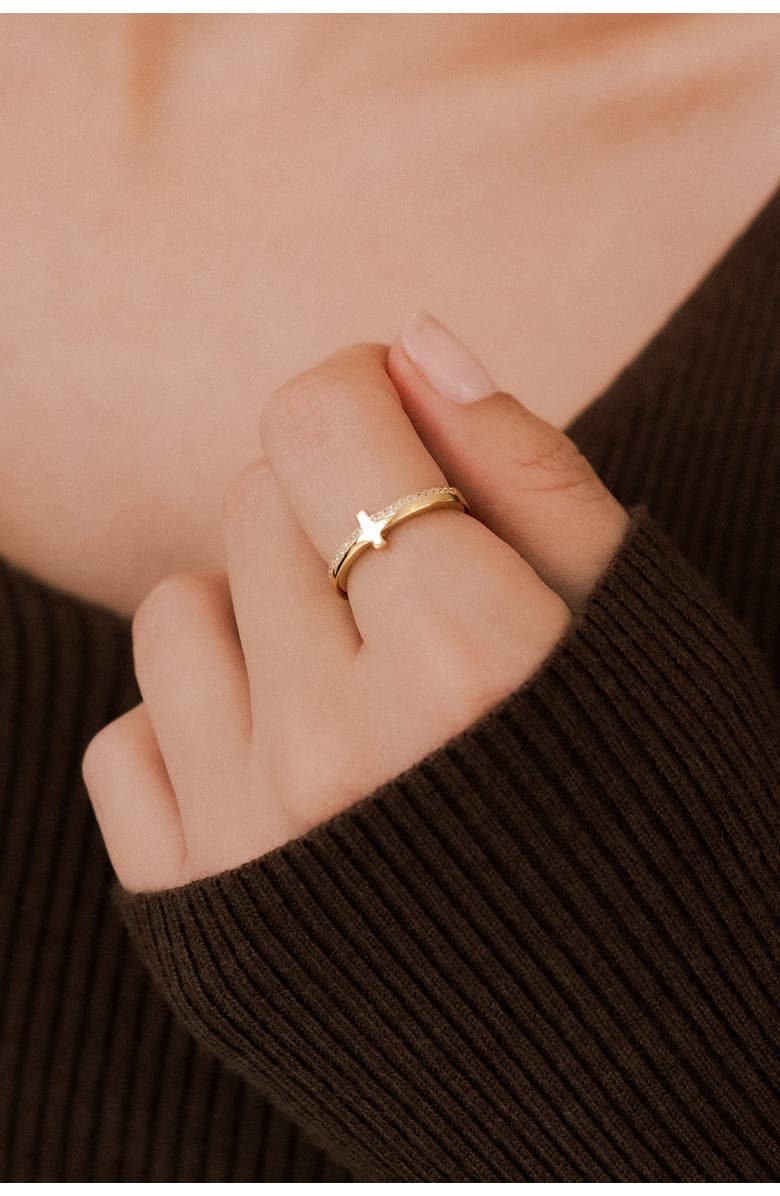 Mint & Lily Let God Be In Control Golden Cross Ring, Alternate, color, Sterling Silver