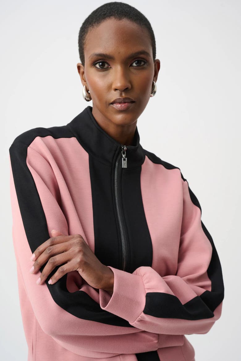 Scuba Jersey Color Block Funnel-Neck Jacket, Alternate, color, Vintage Rose