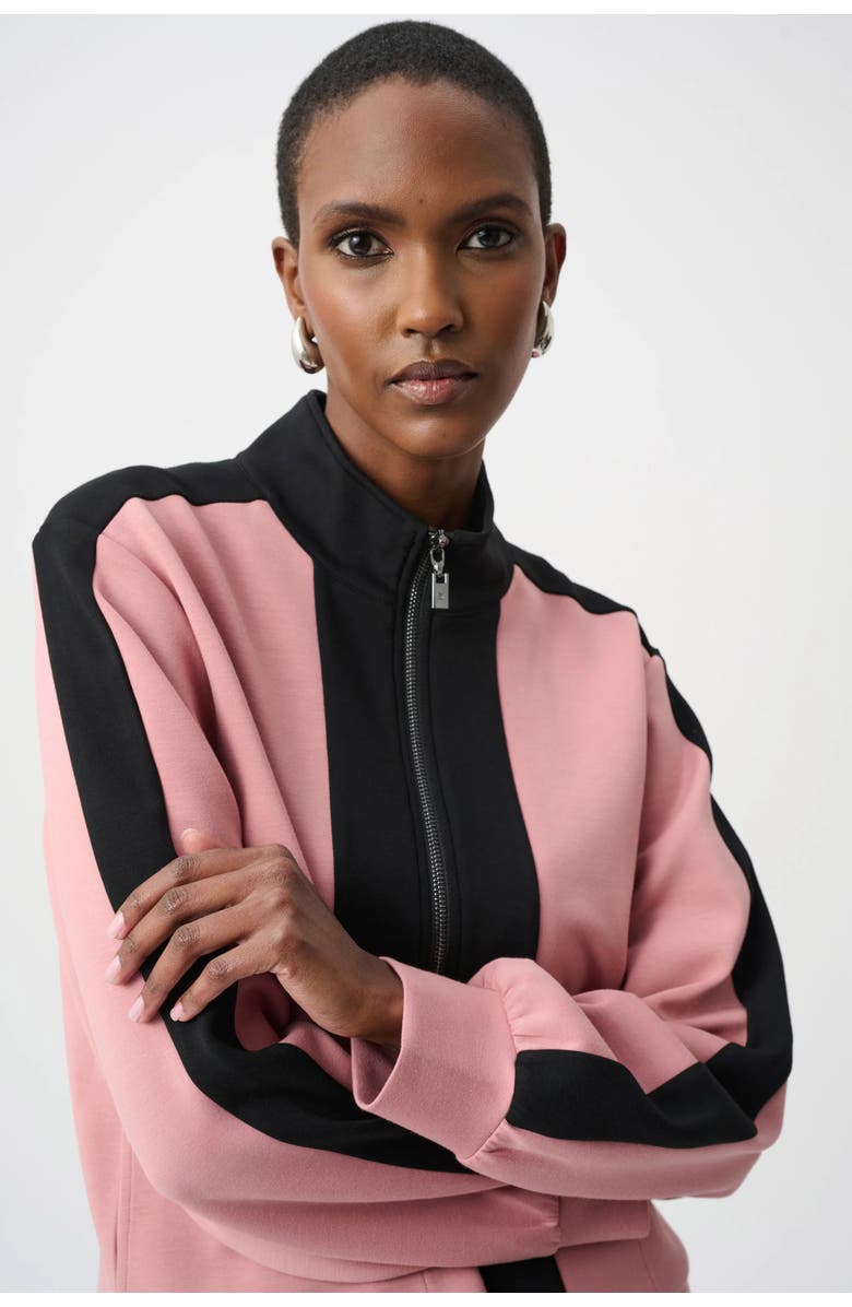Joseph Ribkoff Scuba Jersey Color Block Funnel-Neck Jacket, Alternate, color, Vintage Rose
