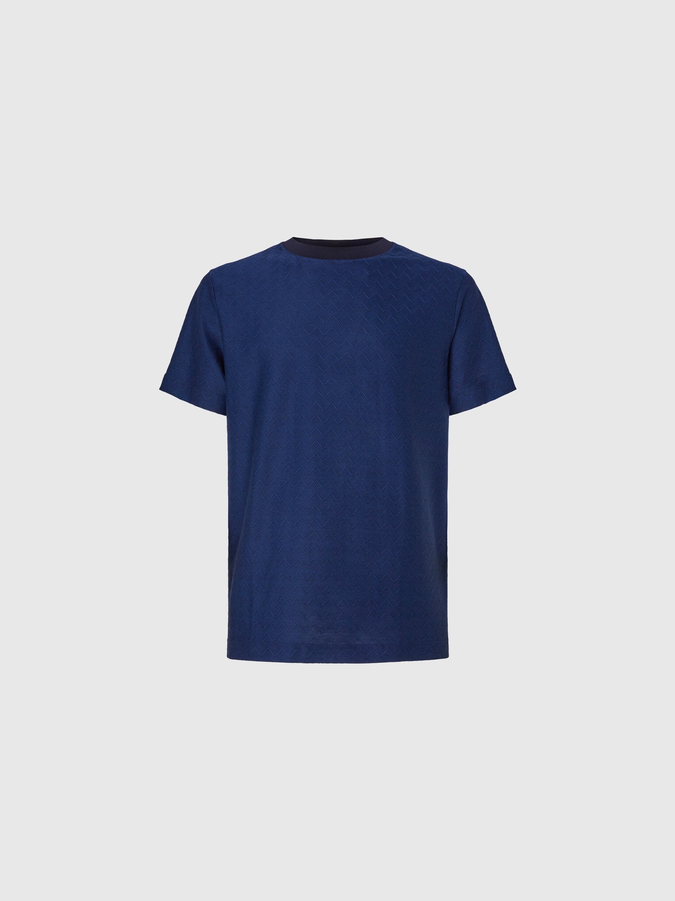 Missoni Blue T-shirt In Tone-on-tone Zig Zag Cotton Jersey