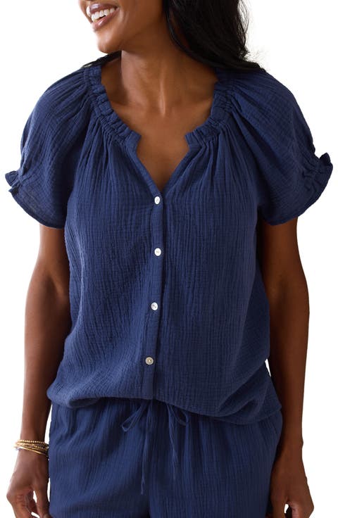 Coral Isle Cotton Button-Up Top