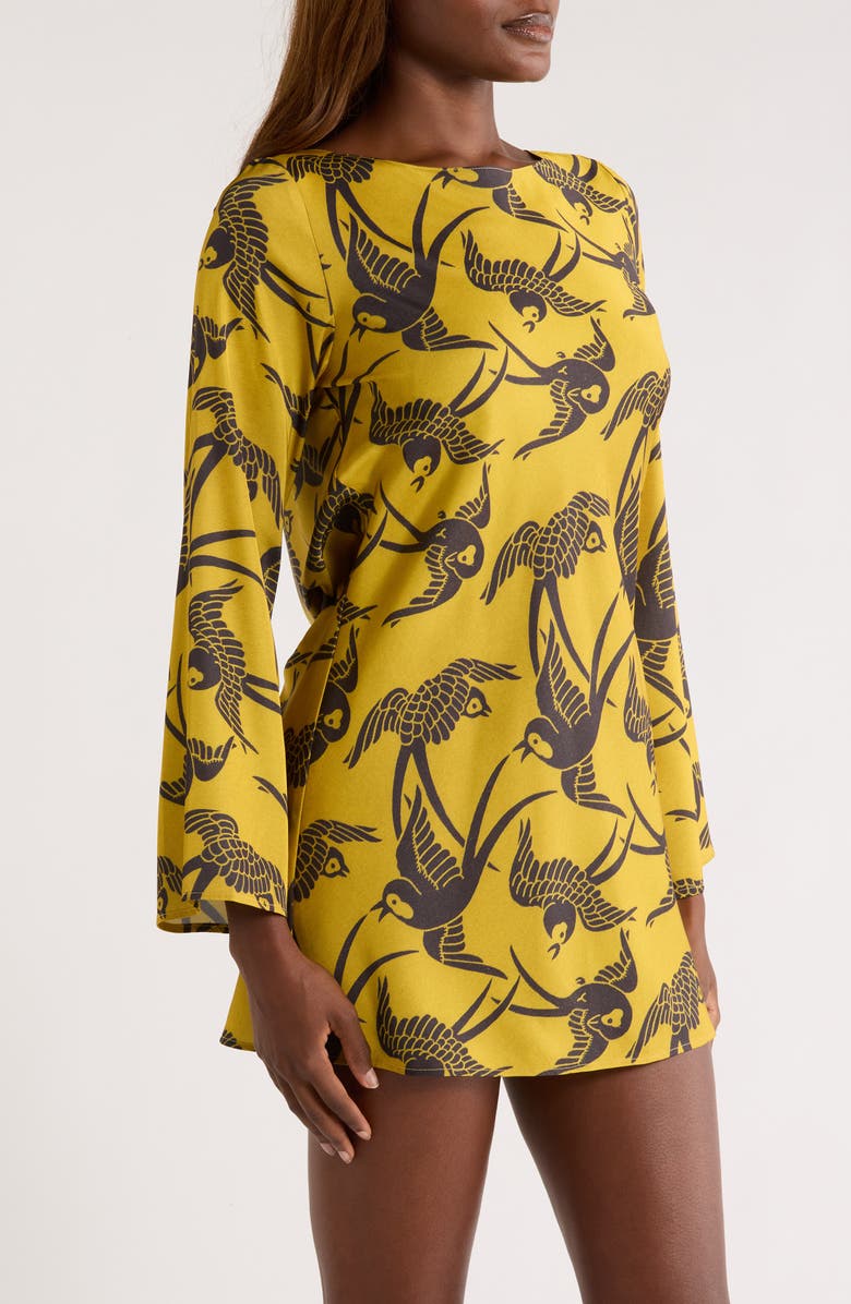 KILO BRAVA Cowl Back Long Sleeve Minidress, Alternate, color, Antique Swallows